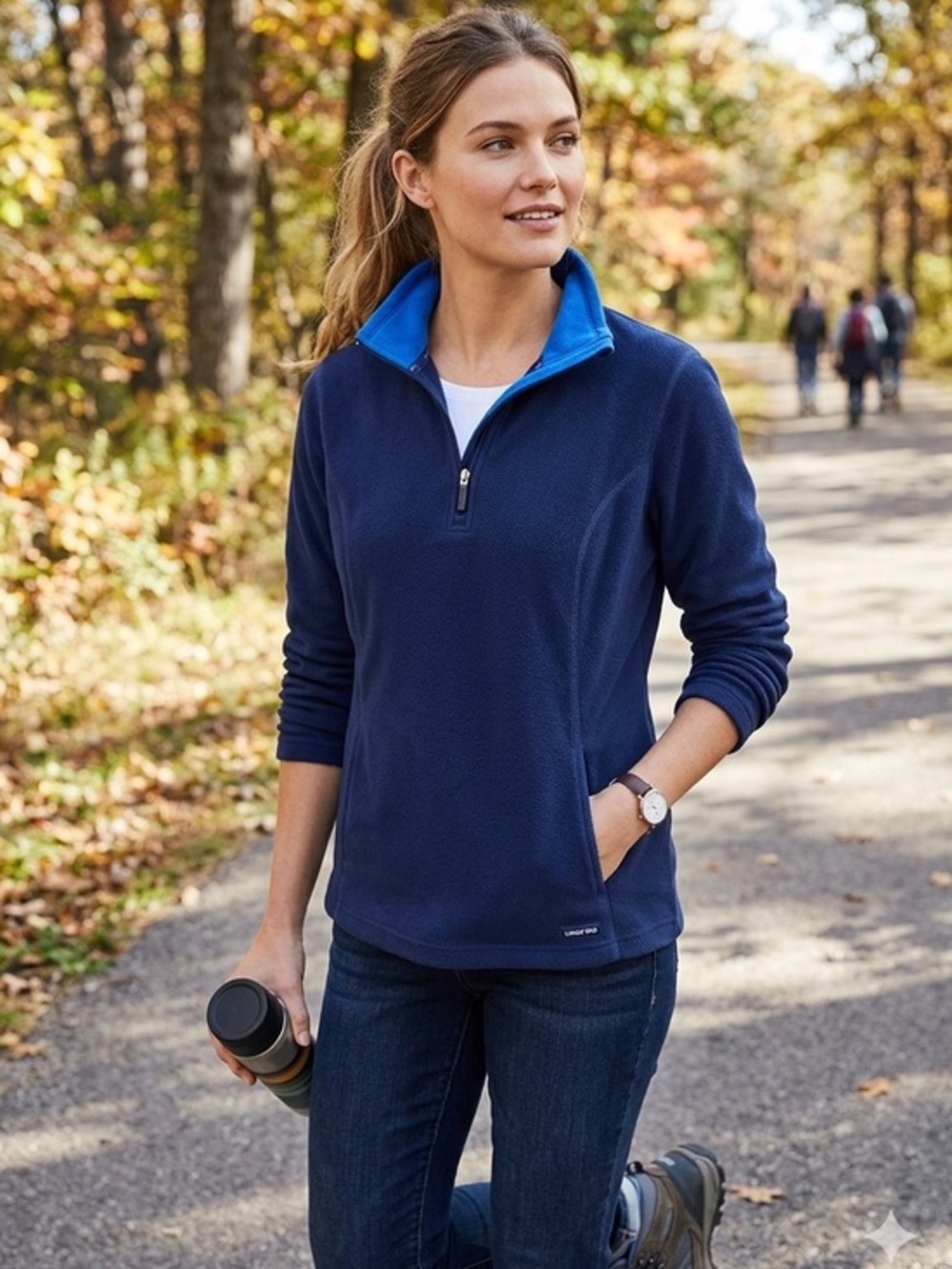 Lands' End Women’s Medium 10 12 Blue Fleece Thermacheck 1/4 Zip Outdoor Jacket M